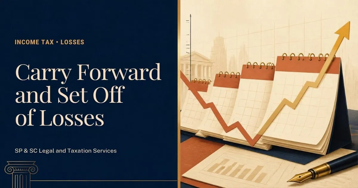 Cover: Carry forward and set off of losses, chart turning upward across calendar pages