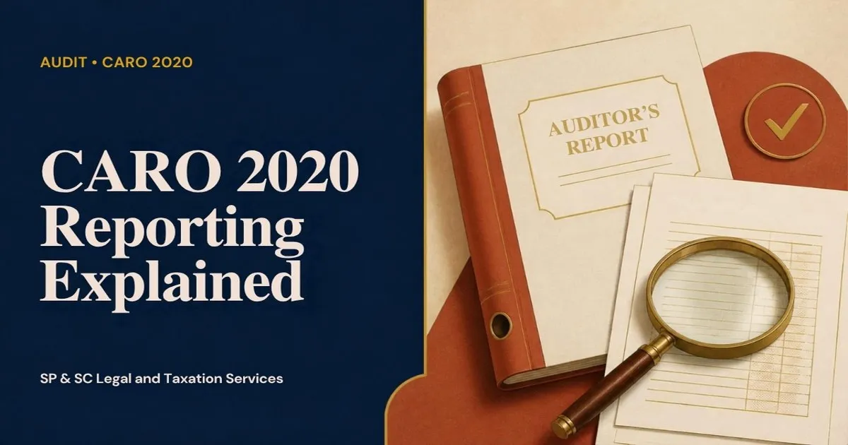 Cover for "CARO 2020": illustration of an auditor's report binder, a magnifying glass and an approval seal