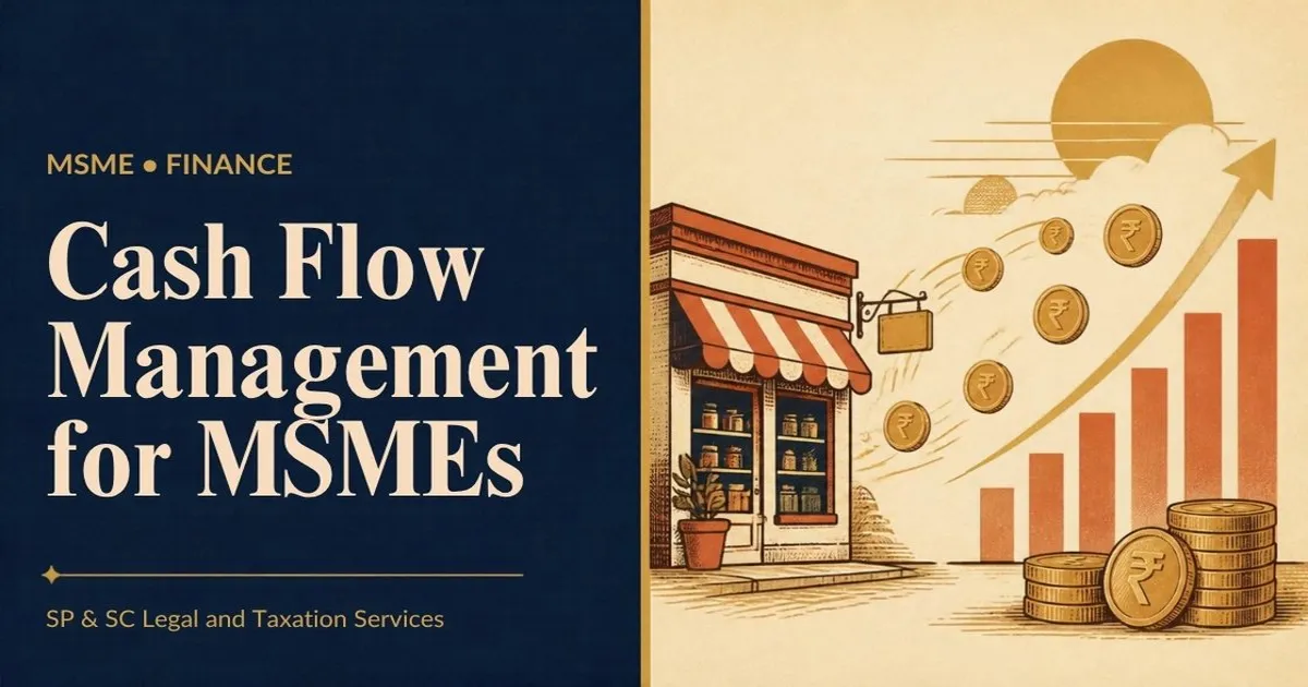 Cover: Cash flow management for MSMEs, coins flowing from a small shop to a rising chart