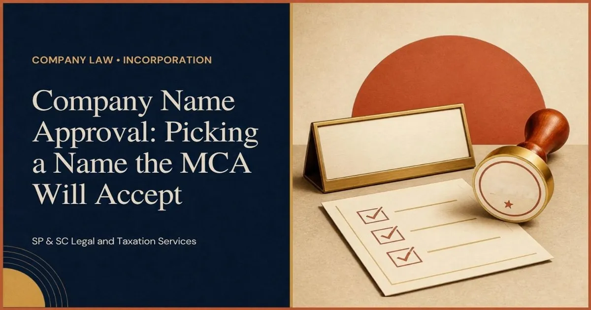 Cover: Company name approval by the MCA, nameplate, approval stamp and checklist