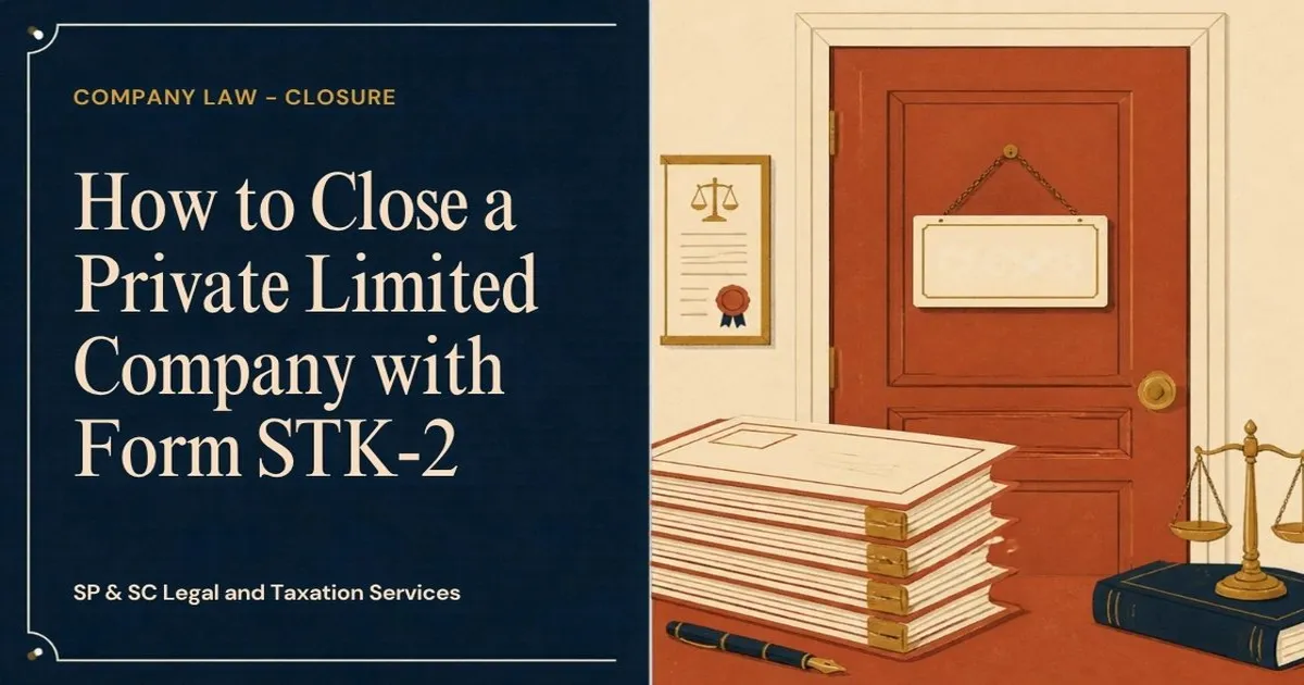 Cover: Closing a private limited company with Form STK-2, closed office door and filed documents