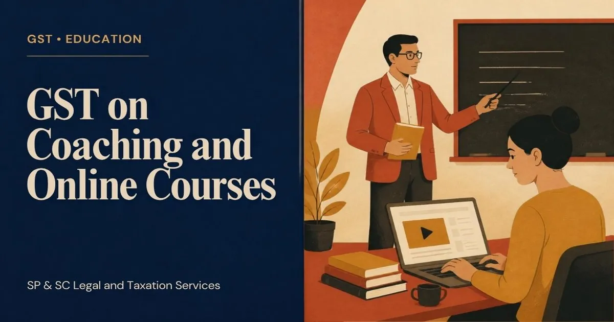 Cover: GST on education, coaching and online courses, teacher and student on laptop