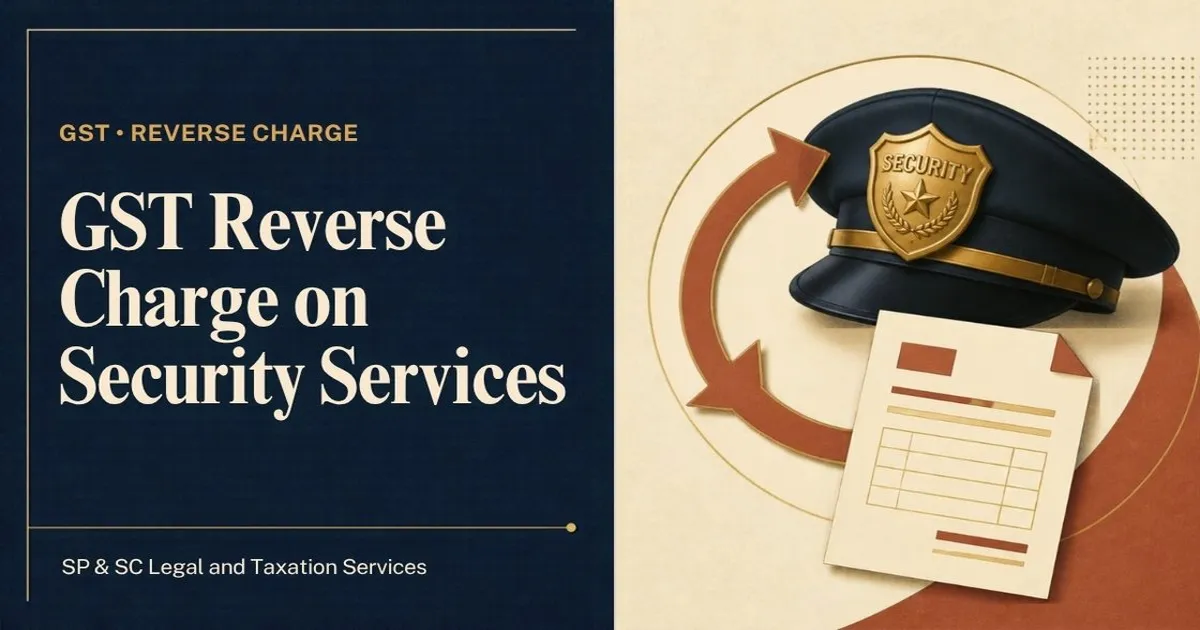 Cover for "GST Reverse Charge on Security and Manpower Services": illustration of a security guard cap, reverse arrows and an invoice