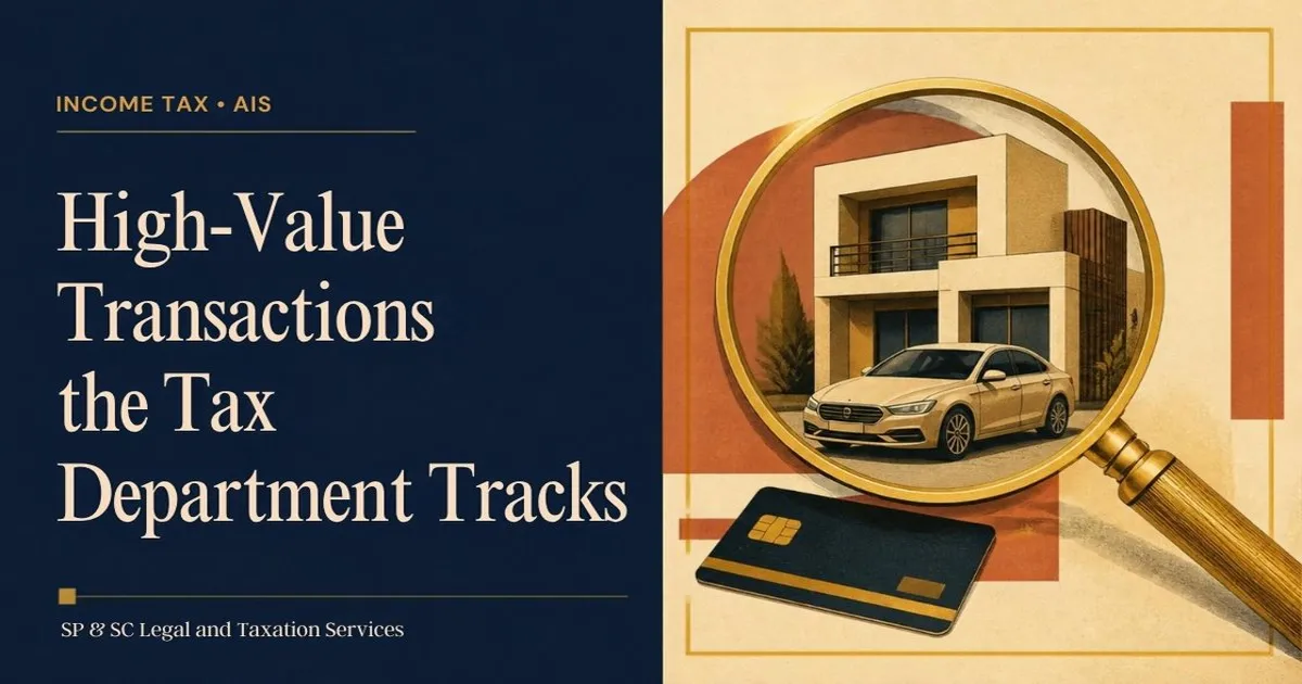 Cover: High-value transactions tracked by the income tax department, magnifying glass over property, car and card