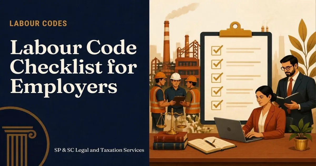Cover: Labour code checklist for employers, workers beside a compliance checklist