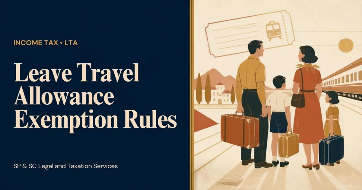 Cover: Leave Travel Allowance exemption rules, family with suitcases and train ticket