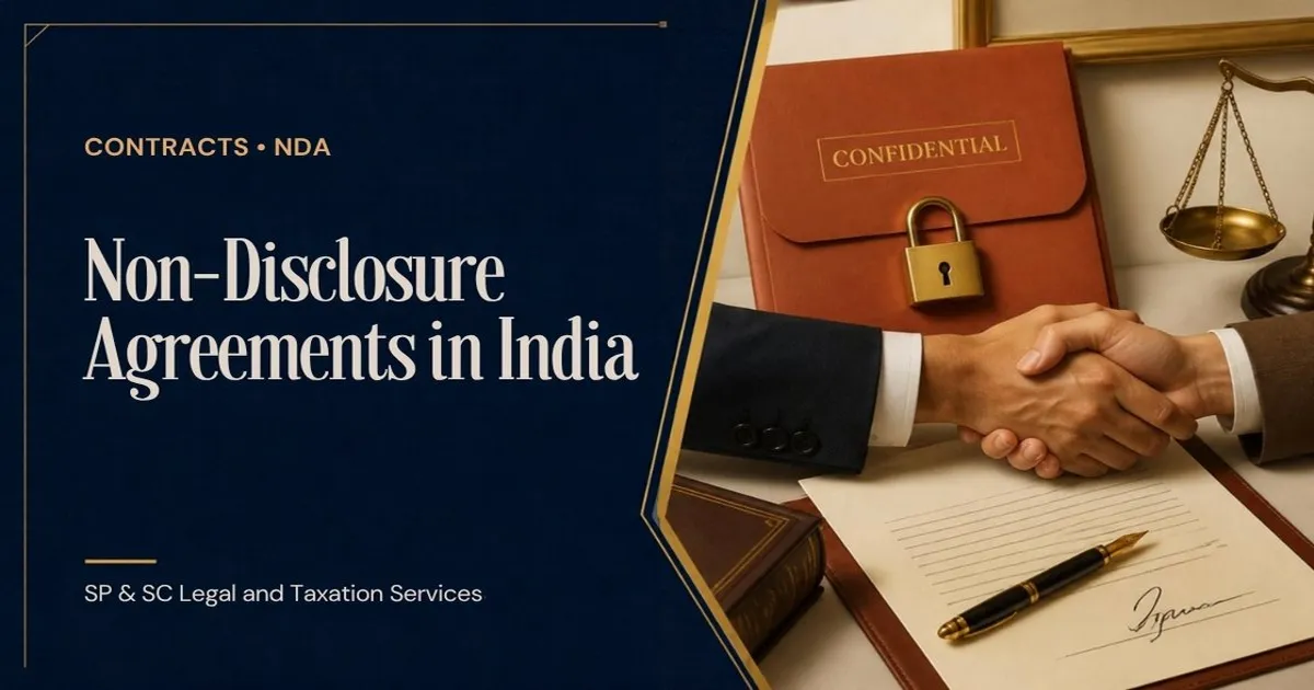 Cover for "Non-Disclosure Agreements in India": illustration of a confidential folder with a padlock, a handshake and a signed contract