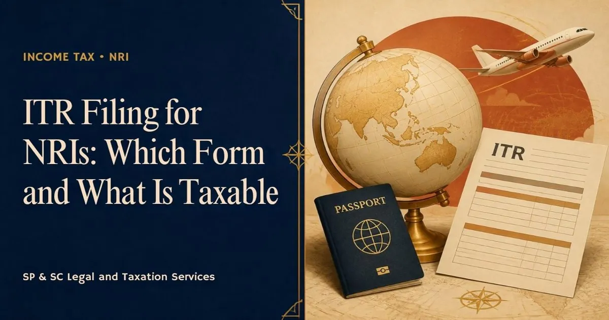 Cover: ITR filing for NRIs, globe, passport, airplane and ITR form