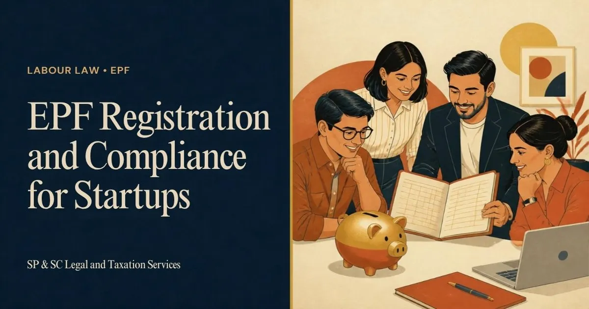 Cover: EPF registration and compliance for startups, startup team with piggy bank and PF passbook