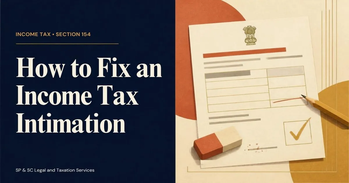 Cover for "Rectification under Section 154": illustration of an income tax intimation being corrected with a pencil and eraser
