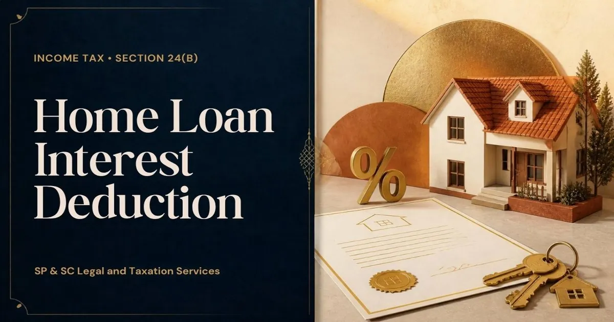 Cover: Section 24(b) home loan interest deduction, house with loan papers, percentage sign and keys