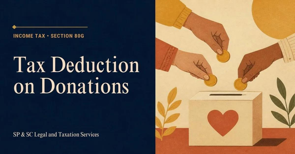 Cover: Section 80G deduction on donations, coins placed into a charity box
