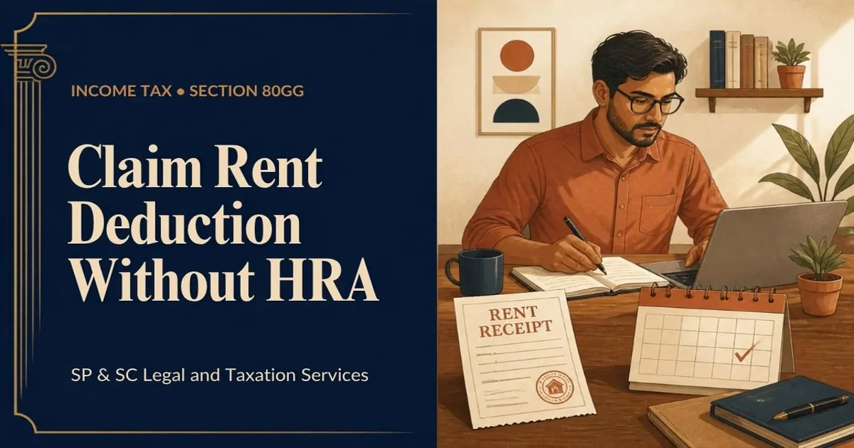 Cover: Section 80GG rent deduction without HRA, freelancer at home with a rent receipt