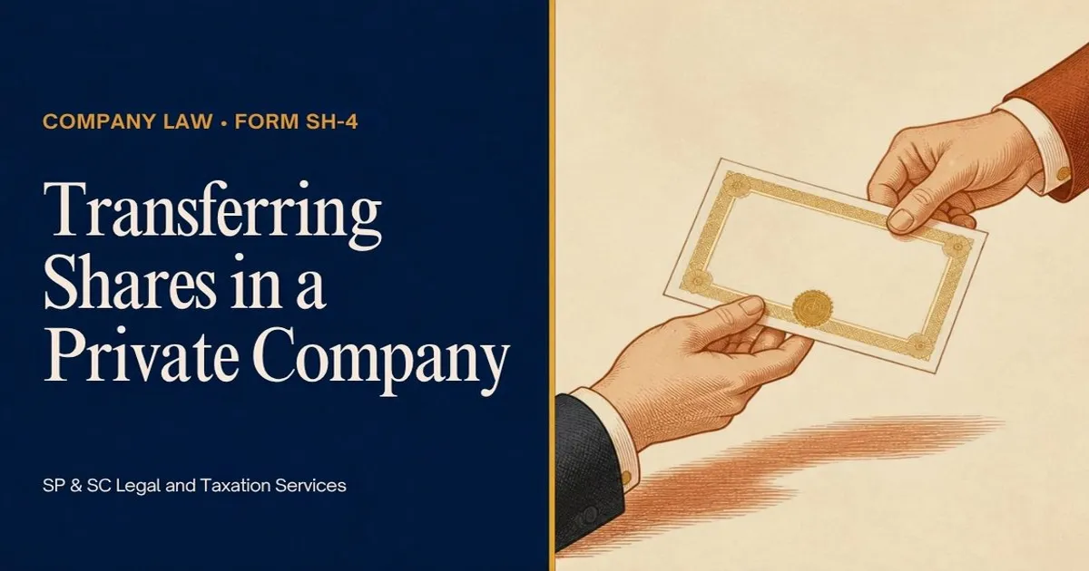 Cover: Share transfer in a private company using Form SH-4, share certificate changing hands