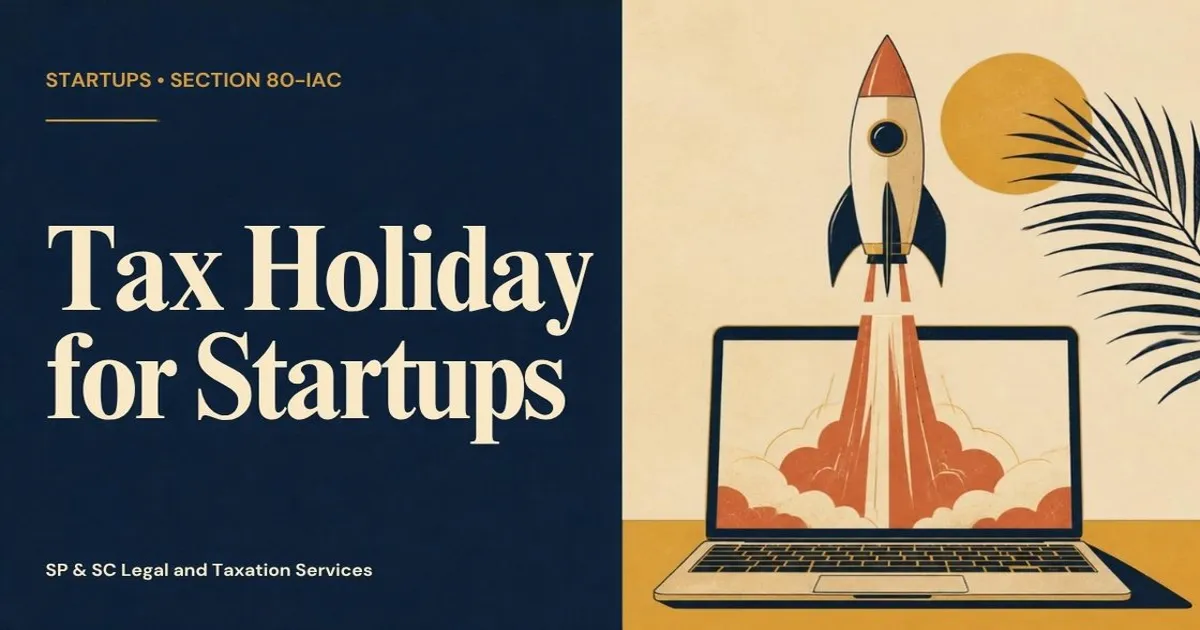 Cover: Section 80-IAC tax holiday for startups, rocket launching from a laptop