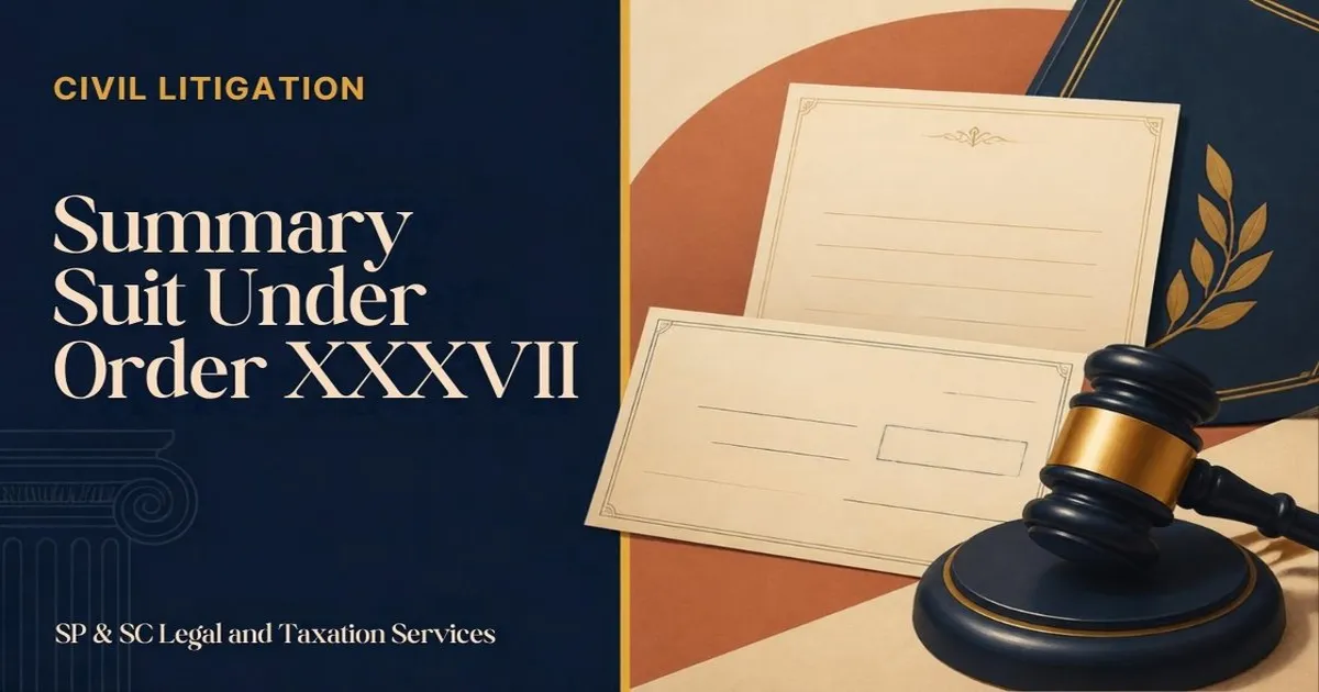 Cover: Summary suit under Order XXXVII, promissory note, cheque and gavel