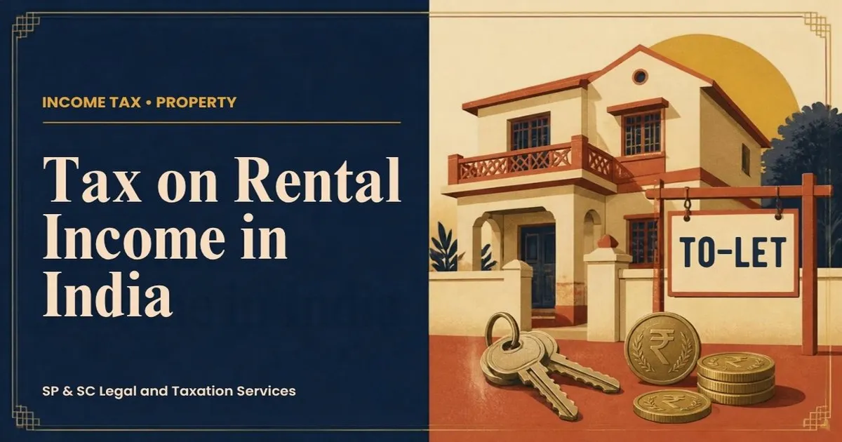 Cover: Tax on rental income in India, house with To-Let sign, keys and rupee coins