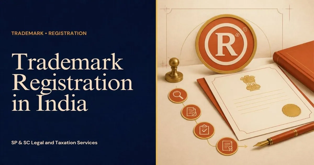 Cover for "Trademark Registration in India": illustration of a registered trademark badge, a certificate and step icons